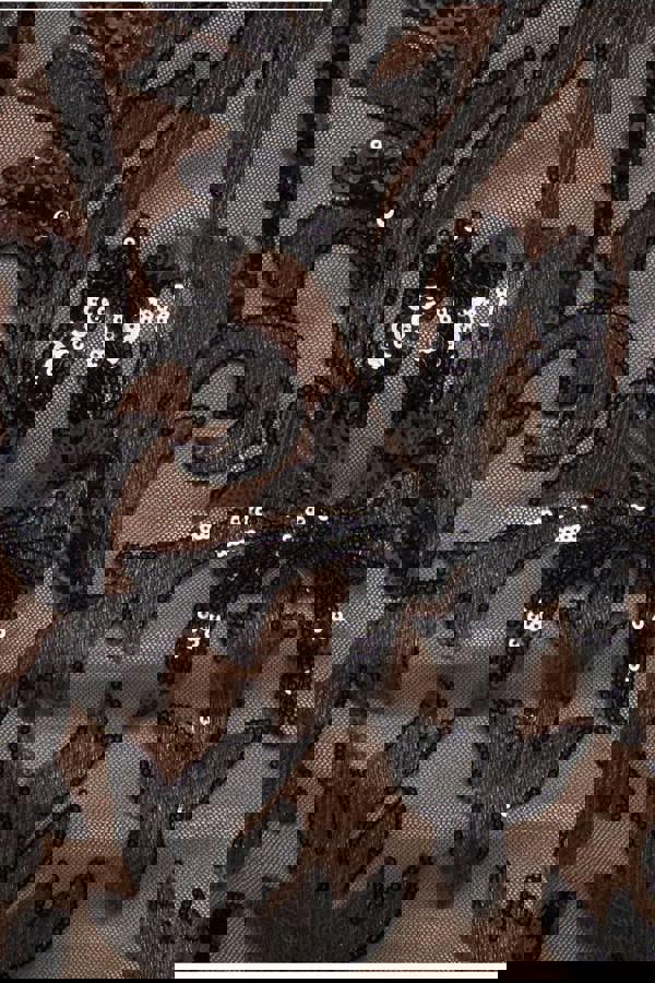 Square Neck Scalloped Embroidered Sequin Midi Dress - Black DR4124PLUS