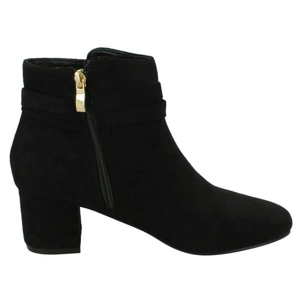 Spot On Ladies Block Heel Wide Fit Ankle Boots with Size Tie and Inside Zip F51235