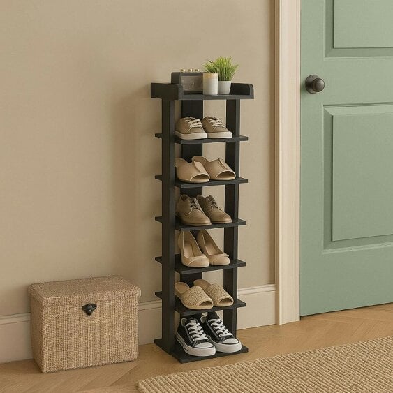 Neo Black 7 Tier Wooden Shoe Rack Slim