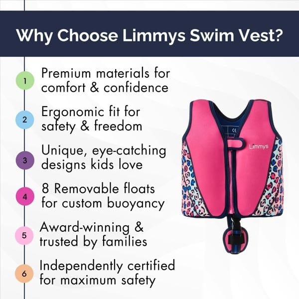 Limmys Premium Neoprene Swim Vest - Pink Leopard