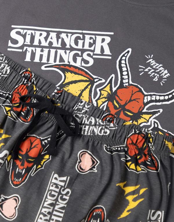Stranger Things Womens Grey Logo Short Sleeve Long Leg Pyjama Set