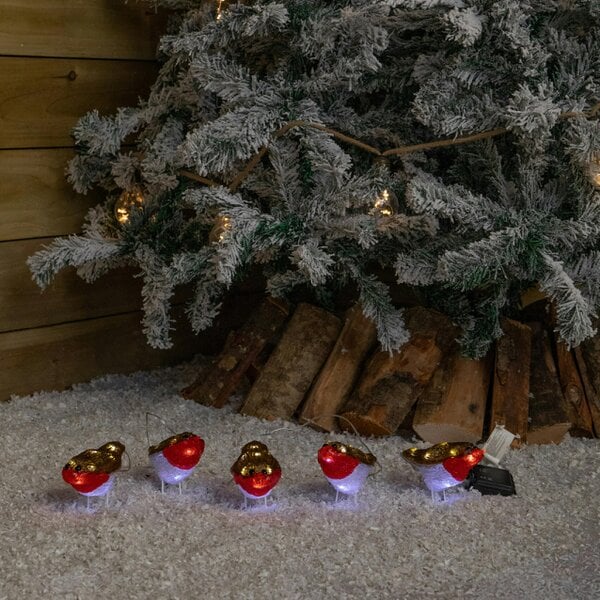 Samuel Alexander Set of 5 Battery Powered Light Up Acrylic Christmas Robins with White LEDs
