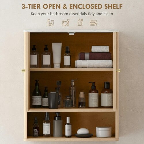 Wyld Haus Nedo Wall Mounted Bathroom Storage Cabinet With Adjustable Shelving Oak Finish