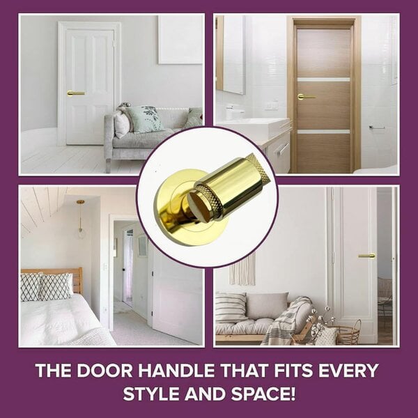 EDH Door Hardware Knurled Door Handles Brass Polished Loop & Neck Lever on Round Rose Latch Handle
