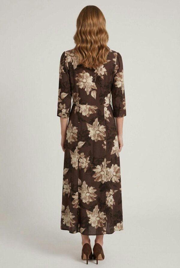 Izabel London Floral 3/4 Sleeve Tie Maxi Shirt Dress