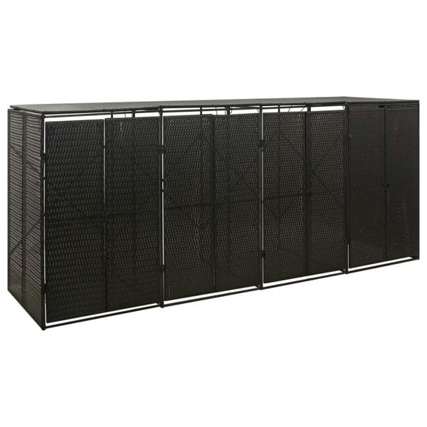 Berkfield Quadruple Wheelie Bin Shed Black 274x80x117 cm Poly Rattan