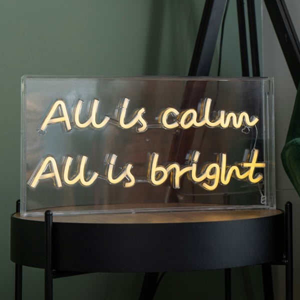 Samuel Alexander 43cm Light up All is Calm Neon Flex Christmas Sign in Warm White