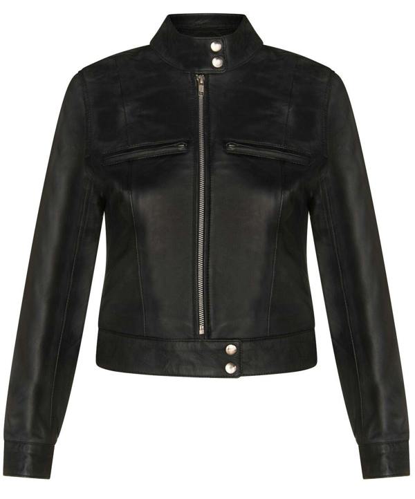 Infinity Leather Womens Plain Leather Moto Biker Jacket-Braga