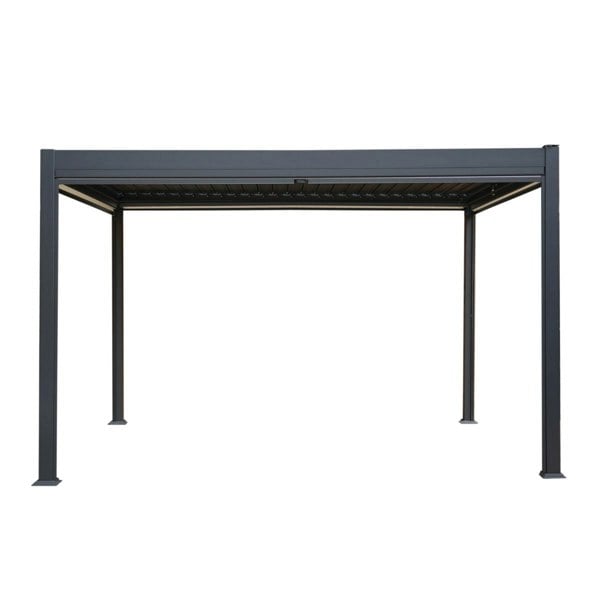 Monstershop Anthracite Aluminium Pergola With White Blinds & LED Lights - 3m x 4m