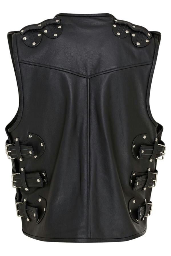 Infinity Leather Men’s Black Biker Leather Waistcoat Metal Buckles Vest - Coolgardie