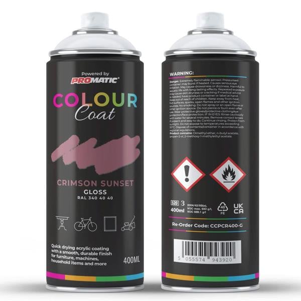 Colour Coat Crimson Sunset RAL 340 40 40 Gloss Spray Paint 400ml