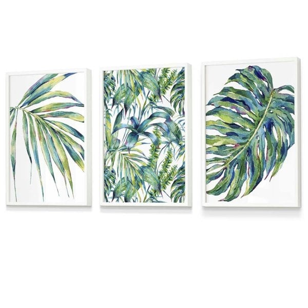 Blue Green Botanical Set of 3 Framed Wall Art Prints | Artze Wall Art UK