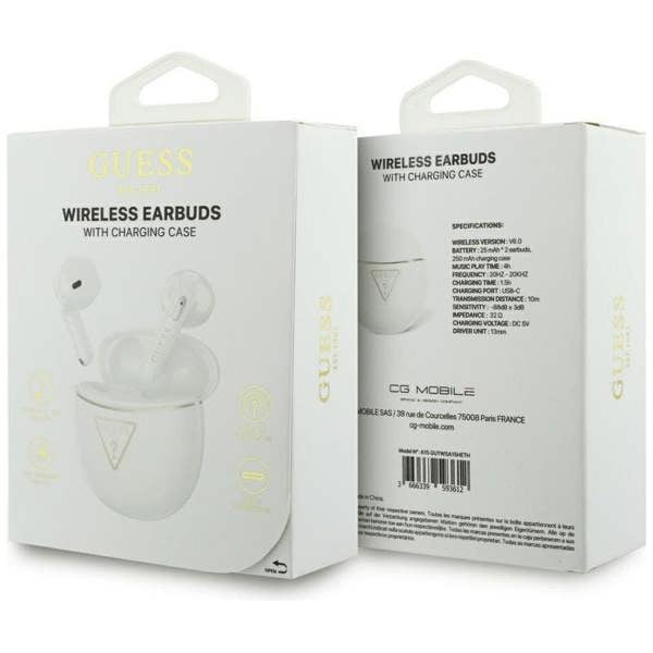 Guess Gold Line Triangle Logo TWS Earphone with Charging Case White - GUTWSA15HETH