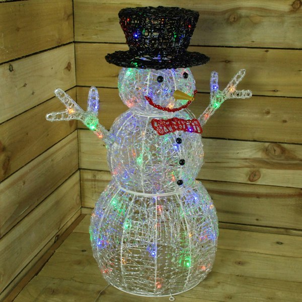 Samuel Alexander LIGHT UP 76cm ACRYLIC Christmas SNOWMAN with 88 MULTI COLOUR LED Lights