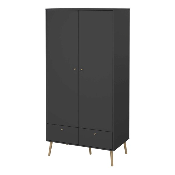 Wyld Haus Quietbloom Dark Grey Wooden Wardrobe with 2 Doors 2 Drawers
