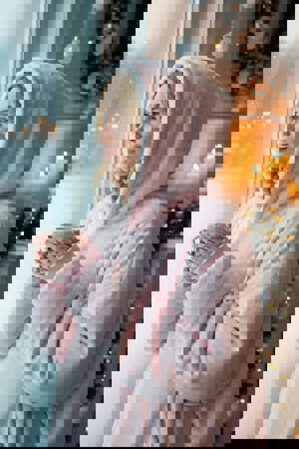 Camille Womens Pink Supersoft Sherpa Fleece Hoodie with Elasticated Cuffs & Giant Pocket