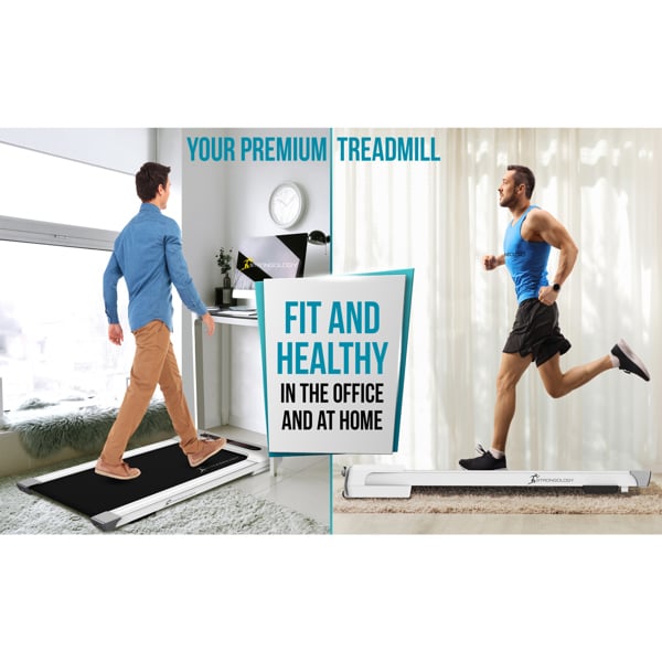 Strongology MOTIONIC WHITE Home and Office Ultra Quiet Adjustable Speed 1-8km/h Slimline 2.5HP Bluetooth Treadmill with LED Display - Fully Assembled
