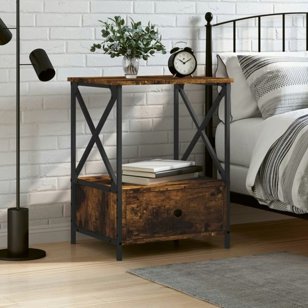 Berkfield Bedside Table Smoked Oak 50x41x65 cm Engineered Wood