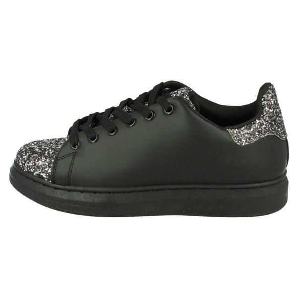 Spot On Ladies Spot On Lace Up Trainer Pump with Glitter