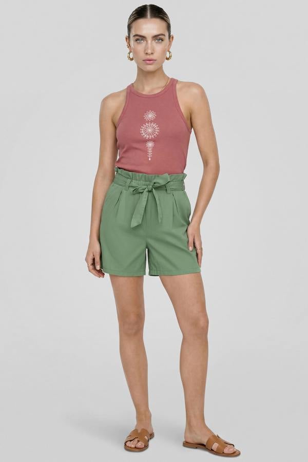 ENORSIA Cotton Stretch Comfort Fit Paperbag Shorts