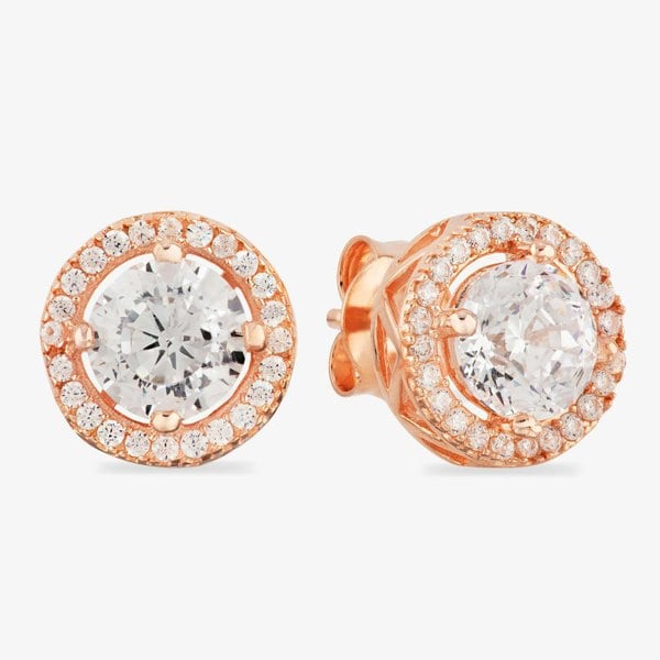 Starbright Rose Round Cubic Zirconia Halo Stud Earrings THB-02E (3A) RGP