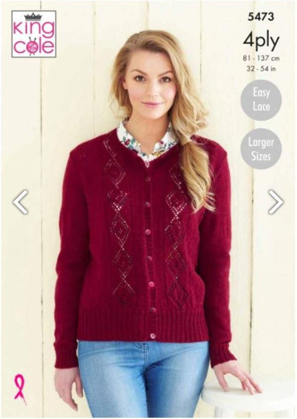 King Cole Merino Blend 4 Ply Knitting Pattern 5473, Cardigans, Sweaters for Women, 32- 54 Inches - Easy