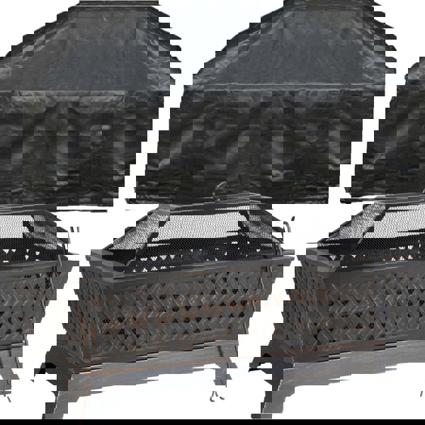 Rectangular Black Fire Pit Wood Burner & Cover Set - Outdoor Garden Heater Mesh