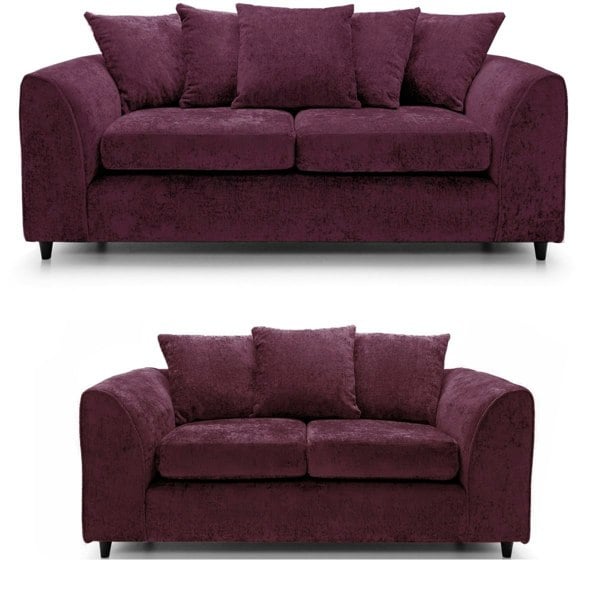 SQUAREBOXX Dylan Chenille 3+2 Seater Fabric Sofa in Aubergine