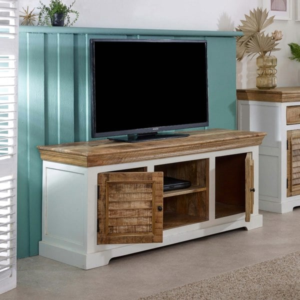 IH Design Milano Solid Mango Wood TV Cabinet White