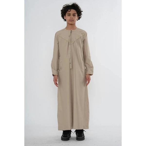 TT-007 - Boy's Emirati Omani Gold Embroidery Thobe - Beige - Thobez - 11
