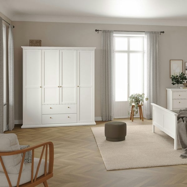 Furniture To Go Paris Wardrobe with 4 Doors and 2 Drawers in White