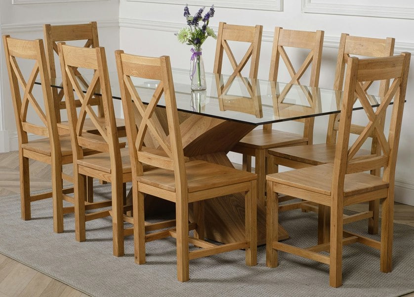 That's Furniture Valencia Oak Large Glass Dining Table & Berkeley Oak Chairs