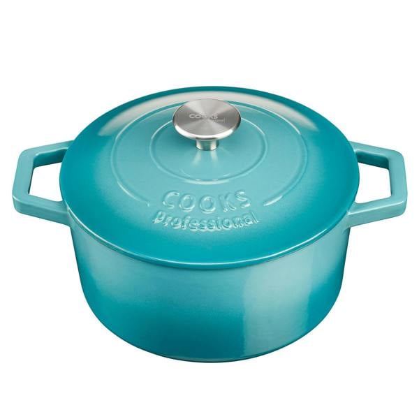 Cooks Professional Set of 3 Cast Iron Casserole | 20cm, 26cm and 28cm | Graduated Teal