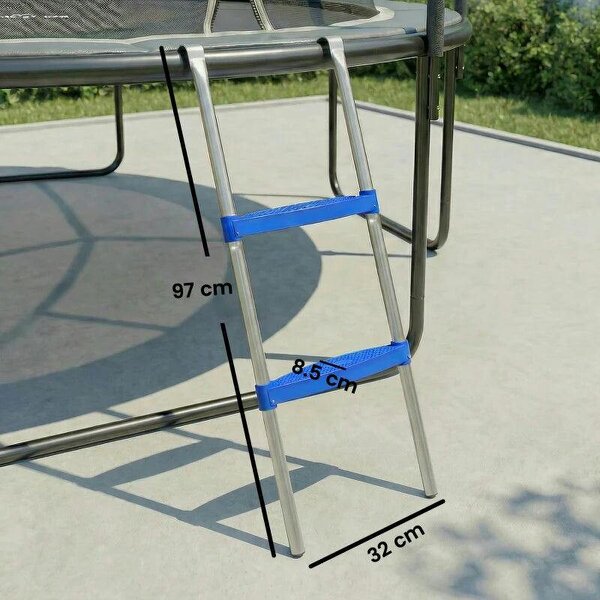 Trampoline Ladder, 2-Steps with Horizontal Wide Steps, Universal Hook, Galvanised Steel Frame, 150kg Load Capacity