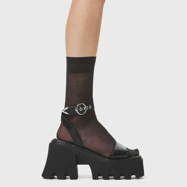 Lamoda Sunshine Black PU Chunky Platform Sandals Stylish Comfortable Summer