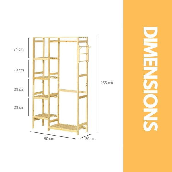 Rafaelo Mobilia Bamboo 155CM Tall Open Wardrobe With Shelves