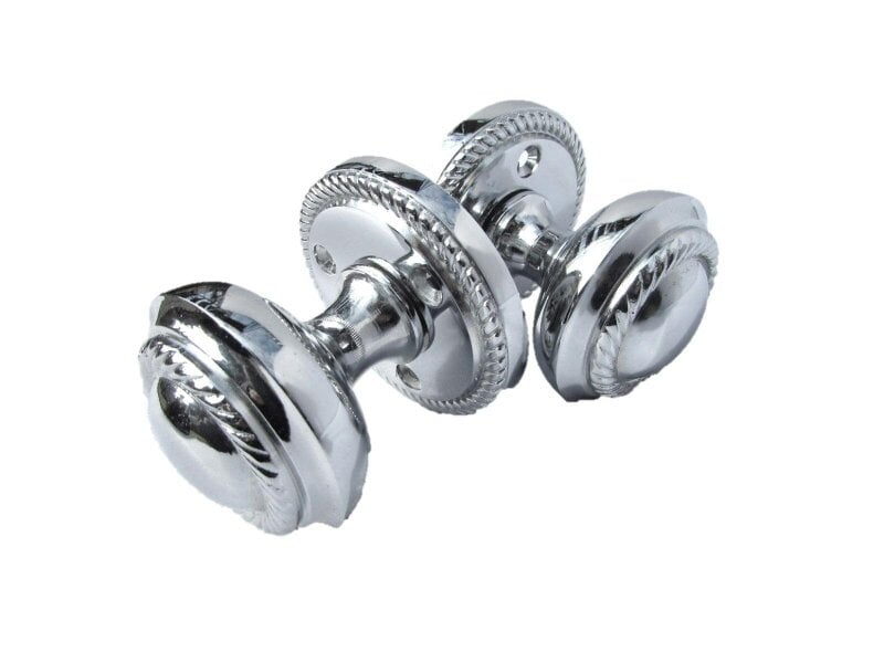 EDH Door Hardware Polished Chrome Georgian Round Door Knobs with Tubular Latch – 1 Pair