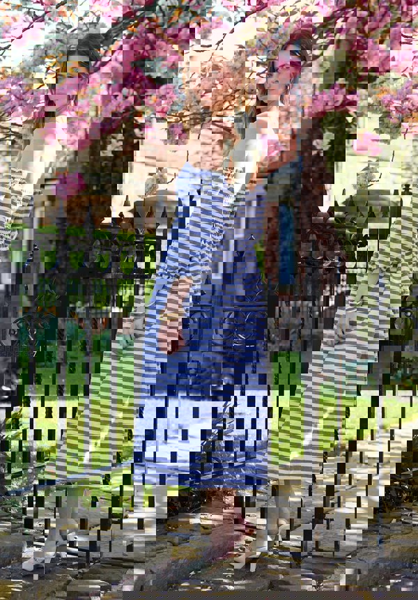 Sara Stripe Bardot Midi Dress In Multi - image 4