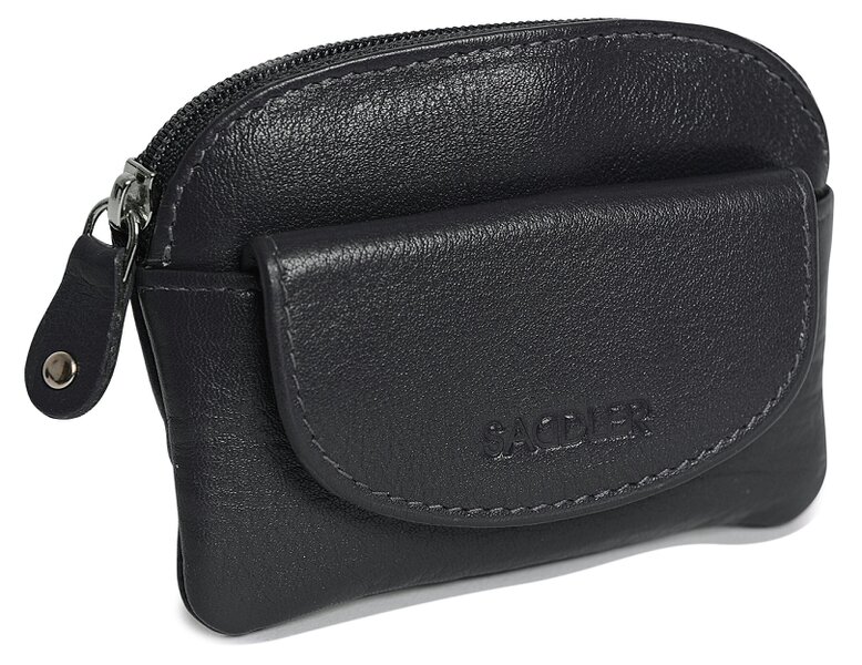 SADDLER Compact Leather Zip-Top Coin Purse "Molly" – Handmade by Saddler | RFID Protected & Gift Boxed | With Front Pocket & Interior Key Ring - Black