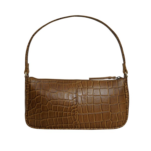 Assots London 'ZARA' Dark Mustard Croc Real Leather Baguette Shoulder Bag