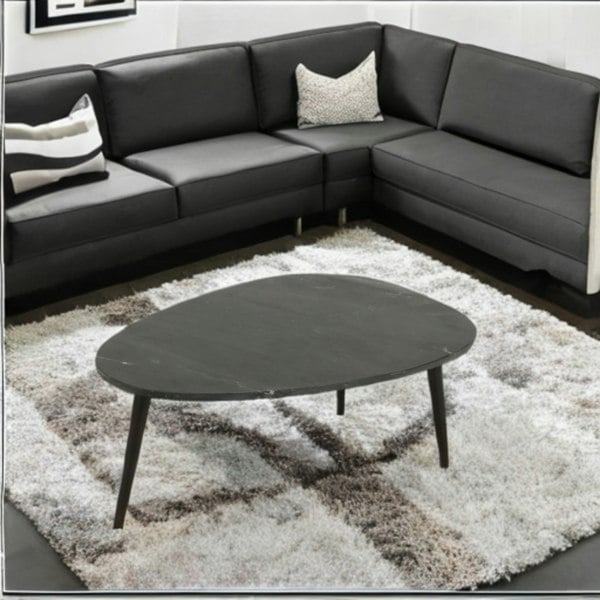 IH Design Miel Coffee Table With Black Marble Top and Metal Legs