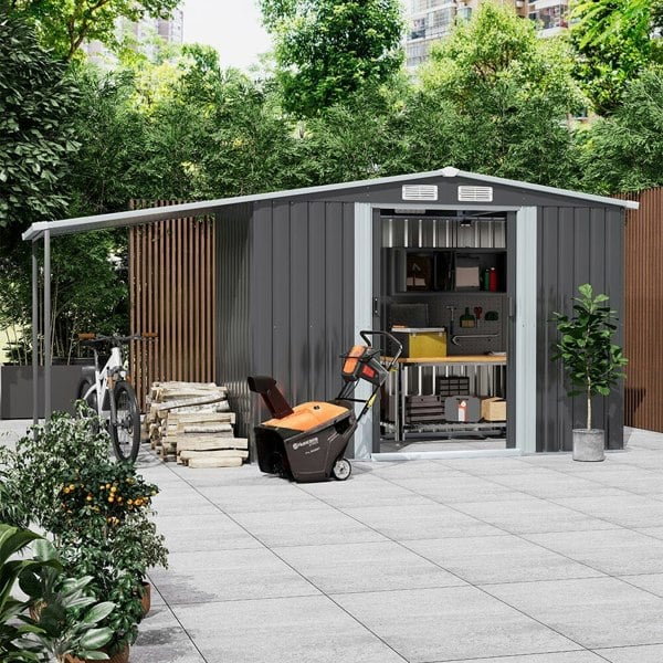4×8 ft/ 6×8 ft Metal GardenStorage Shed with Log Storage Garden Sheds Living and Home