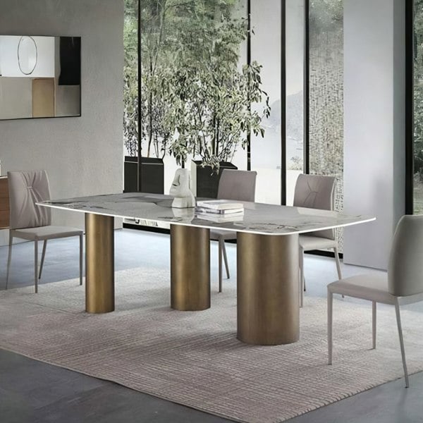 Mira Dining Table, Gold Base - space saving dining table with chairs