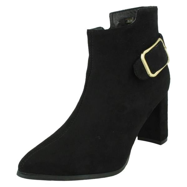 Spot On Ladies High Heel Ankle Boots with Inside Zip and Side Buckle F51205