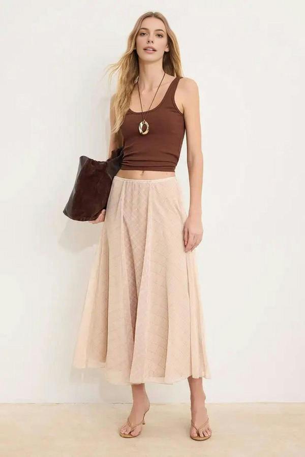WOVCOR Plaid Lined Chiffon Maxi Asymmetrical Skirt