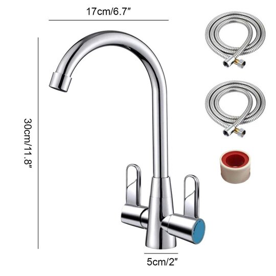 Havendro Kitchen Mixer Tap Dual Lever Swivel Spout Mono Chrome Sink Taps Faucet