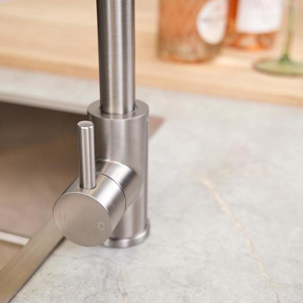 Top-Fix | Vito Swan Neck Style Kitchen Mixer Tap | Brushed Steel Finish