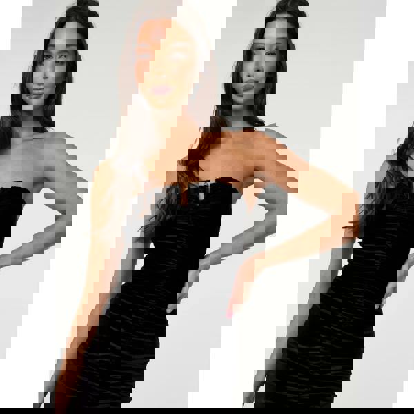 Pink Vanilla Velvet Gold Trim Ruched Dress