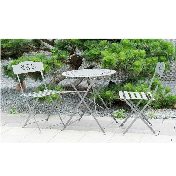 Gr8 Garden 3 Piece Grey Metal Garden Bistro Set with Leaf Design