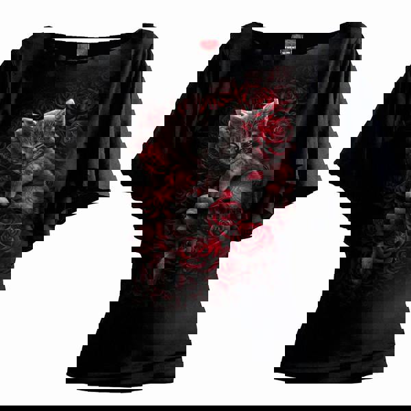 BED OF ROSES - Boat Neck Bat Sleeve Top Black